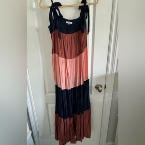 FRNCH Color block Maxi Dress with Navy tie Straps Women's Size Small
